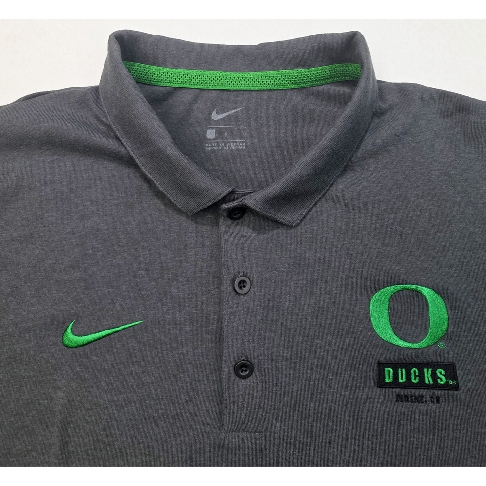 Oregon Ducks Polo Shirt Mens Large Gray Green Black NCAA Football Nike Dri-FIT